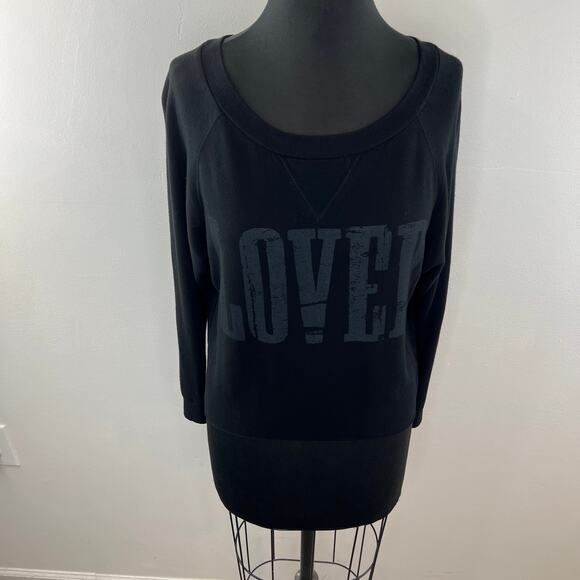 Haute Hippie LOVER Sweatshirt Black Long Sleeve Graphic Print Crewneck Size XS - Picture 2 of 10